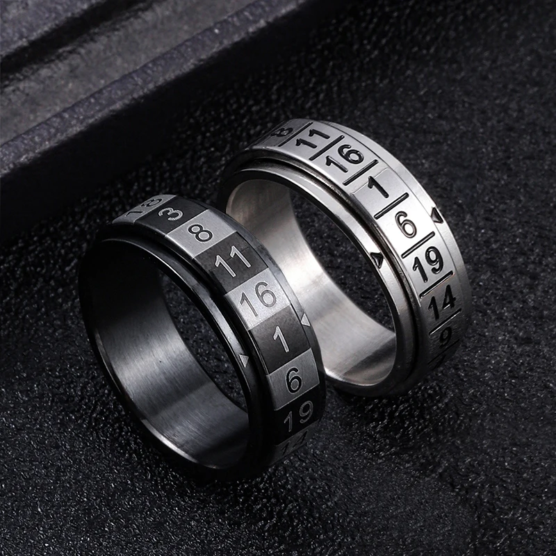 Top Trends: Fashion Punk Retro Arabic Numerals Can Freely Rotate Stainless Steel Rings For Men And Women Decom Pression Anxiety Jewelry Shoppable Styles