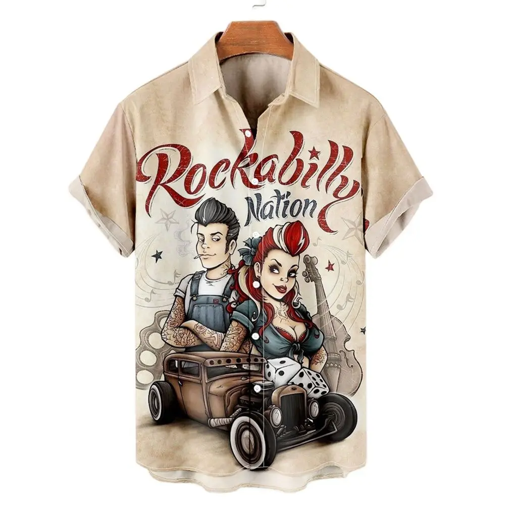 Top Trends: Men's Shirt 3d Vintage Character Violin Car Print Rockabilly Hawaiian Shirt Short Sleeve Top Men's Harajuku Ropa Hombre Beach Shoppable Styles - Image 2