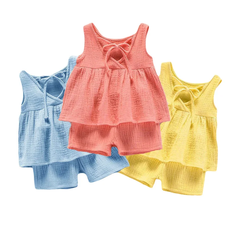 Top Trends: Baby Girls Outfits Clothes Summer Muslin Cotton Sleeveless Vest Dress Shorts Shirt Suits Fashion Top+ Trousers Sets 2pcs 0-4T Shoppable Styles