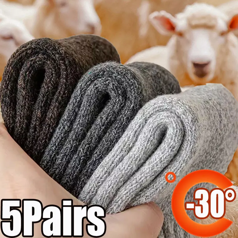 Top Trends: 5Pairs New Winter Super Thicker Warm Socks Wool Male Men Women Sock Solid Socks Merino Wool Sock Against Cold Snow Terry Socks Shoppable Styles