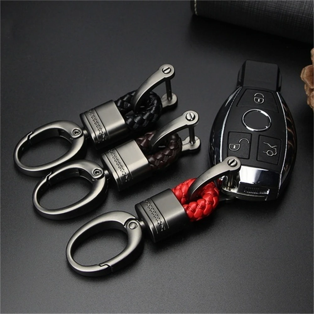 Top Trends: Horseshoe Buckle Keychain Metal Big Head With Pattern Woven Leather Rope Keyring Accessories Car Bag Pendant Ornaments Gift Shoppable Styles