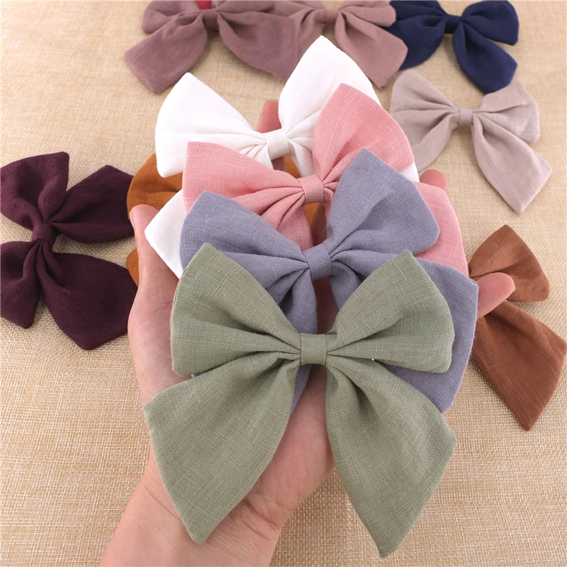 Top Trends: 4 PCS Linen Sailor Bow Hair Clips Baby Girls Kids Women Hair Bows Clips Barrettes Hairbow Hairgrips Headwear Accessories Shoppable Styles