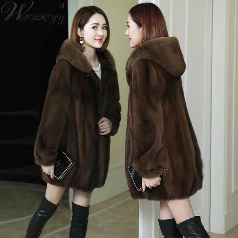 Top Trends: Imitation Mink Velvet Faux Fur Thick Coat Women Winter Warm Parkas Hooded Mid Length Loose Jacket Fashion Simplicity Overcoat Shoppable Styles