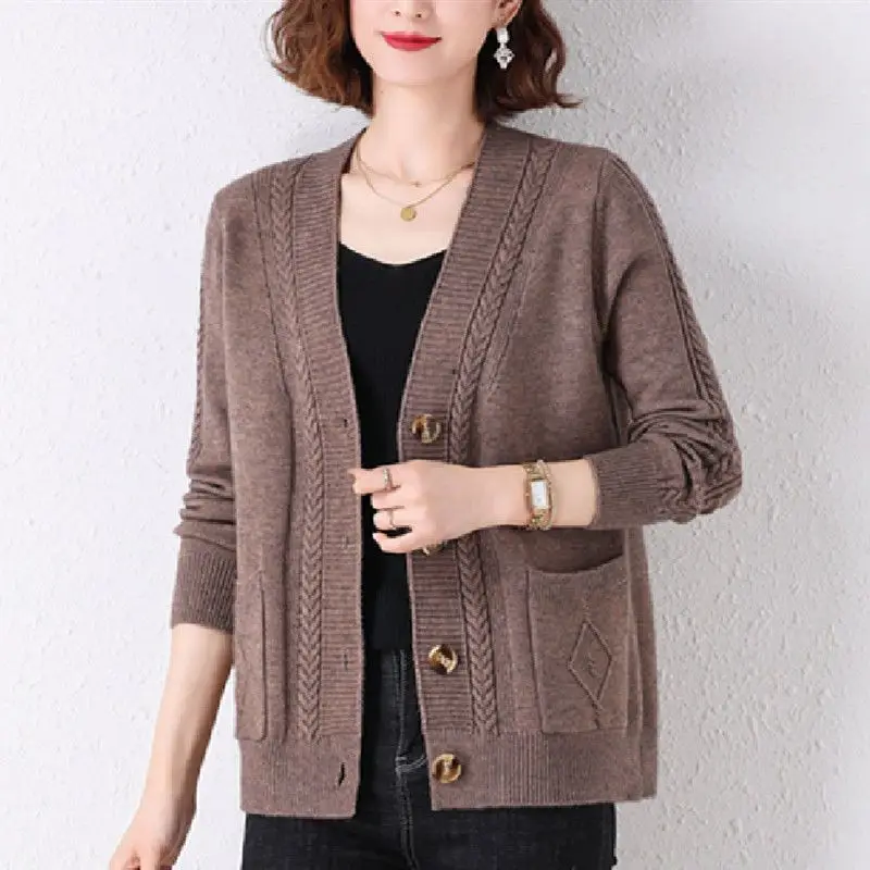 Top Trends: Autumn Winter Woman Vintage Cardigans Sweaters Coat All-match Solid Knit Button Long Sleeve V-Neck Loose Casual Fashion Jumpers Shoppable Styles