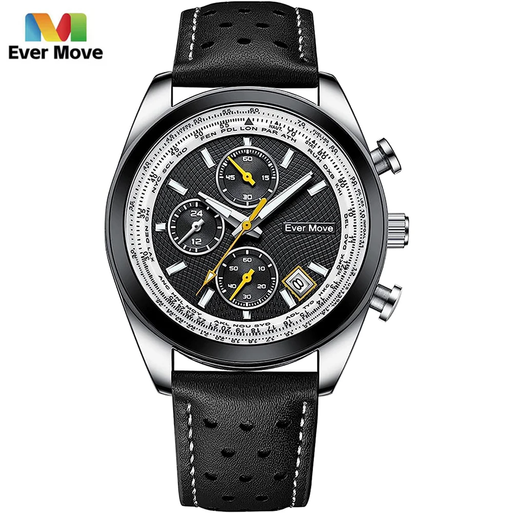 Top Trends: Ever Move Luxury Brand New Watch For Men Leather Dual Display Quartz Wrist Watches Waterproof Military Sports Male Clock Gifts Shoppable Styles