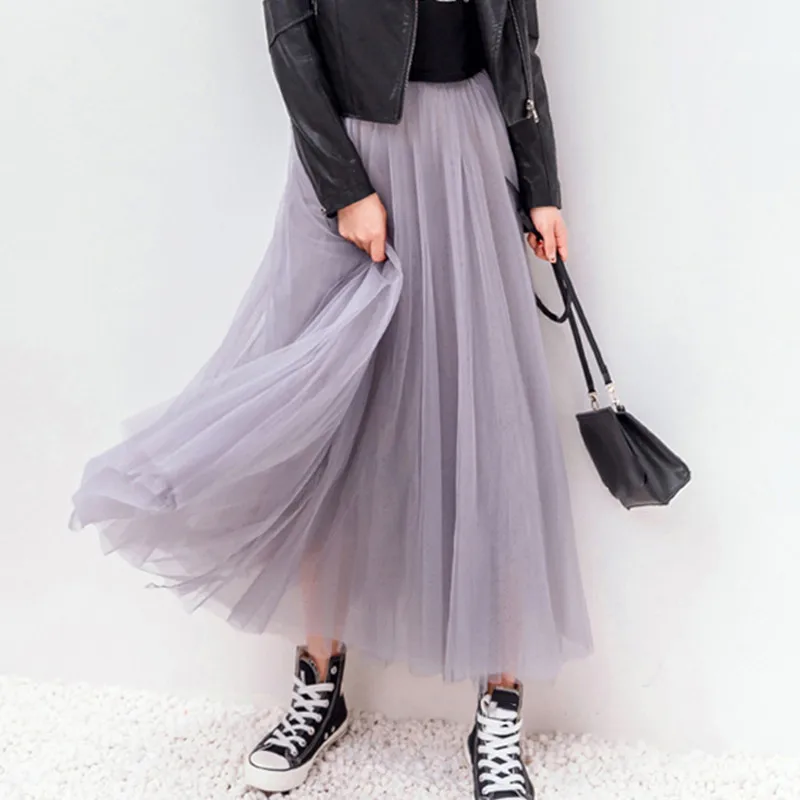 Top Trends: 2022 Autumn Winter Vintage Tulle Skirt Women Elastic High Waist Mesh Skirts Long Pleated Tutu Skirt Female Jupe Longue Shoppable Styles