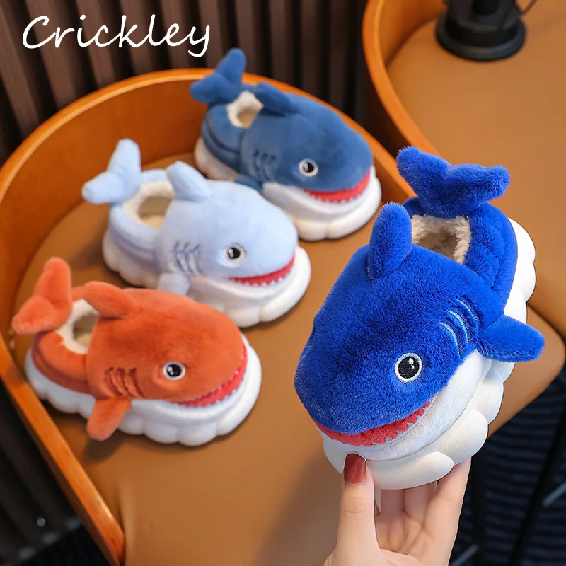 Top Trends: 3D Shark Boys Girl's Winter Shoes Cartoon Warm Plush House Family Slippers For Girls Boys Soft Comfortable Mum Children Slippers Shoppable Styles