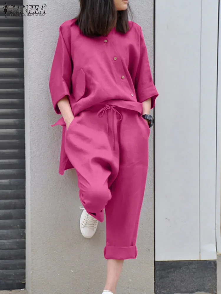 Top Trends: Summer 3 / 4 Sleeve Blouse Suits 2PCSZANZEA Two Piece Sets Women&#039;s Tracksuit Casual Loose Matching Sets Vintage Solid Pant Sets Shoppable Styles