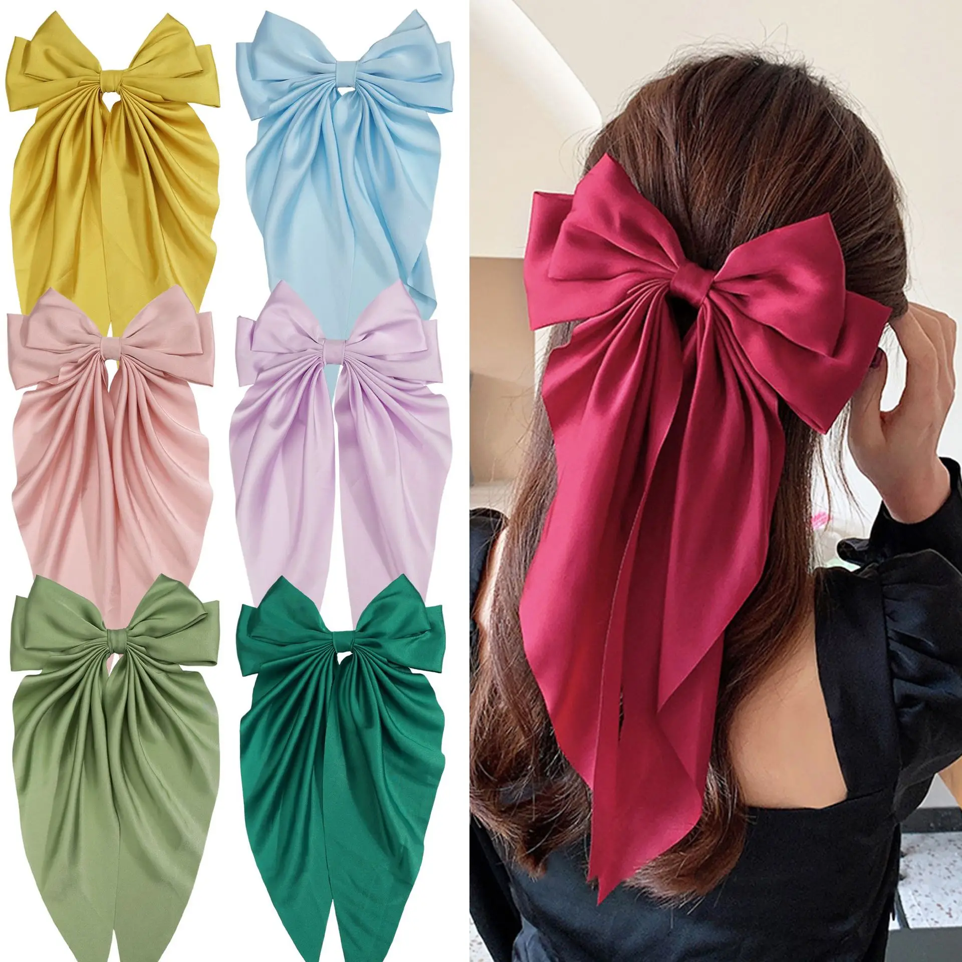 Top Trends: Big Size Cute Hair Ribbon Clip Bows Barrettes Ties Texture Satin Hairpin Accessories For Girls Bowknot Hairclip Fairy Shoppable Styles