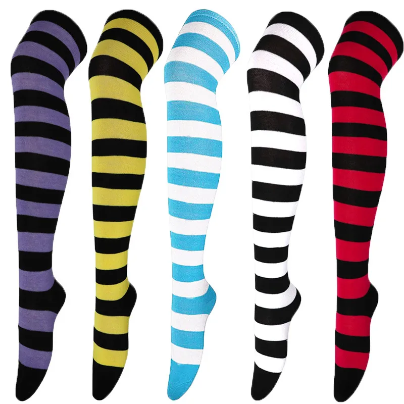 Top Trends: New Cosplay Women Over Knee Long Stripe Printed Thigh High Cotton Socks 27 Colors Sweet Cute Plus Size Overknee Socks Stocking Shoppable Styles