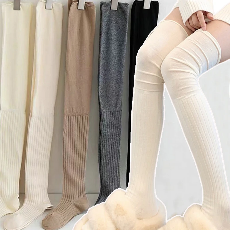 Top Trends: Women's Stockings Autumn Winter High Thigh Socks Japanese Loita Splicing Over The Knee Socks Solid Color Thermal Warm Long Socks Shoppable Styles