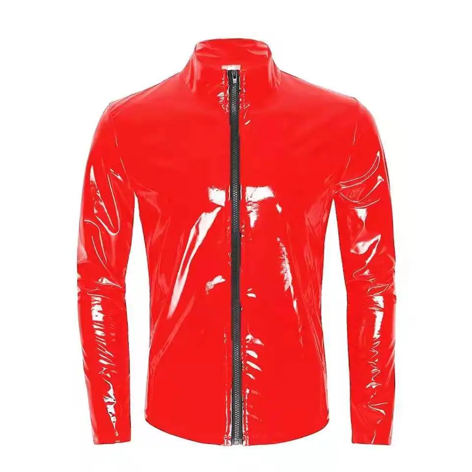 Top Trends: 7XL Mens Shirt Wetlook Leather Long Sleeve Zipper T-Shirt Dance Costume Party Clubwear Male Shiny Metallic Leather Jacket Tops Shoppable Styles