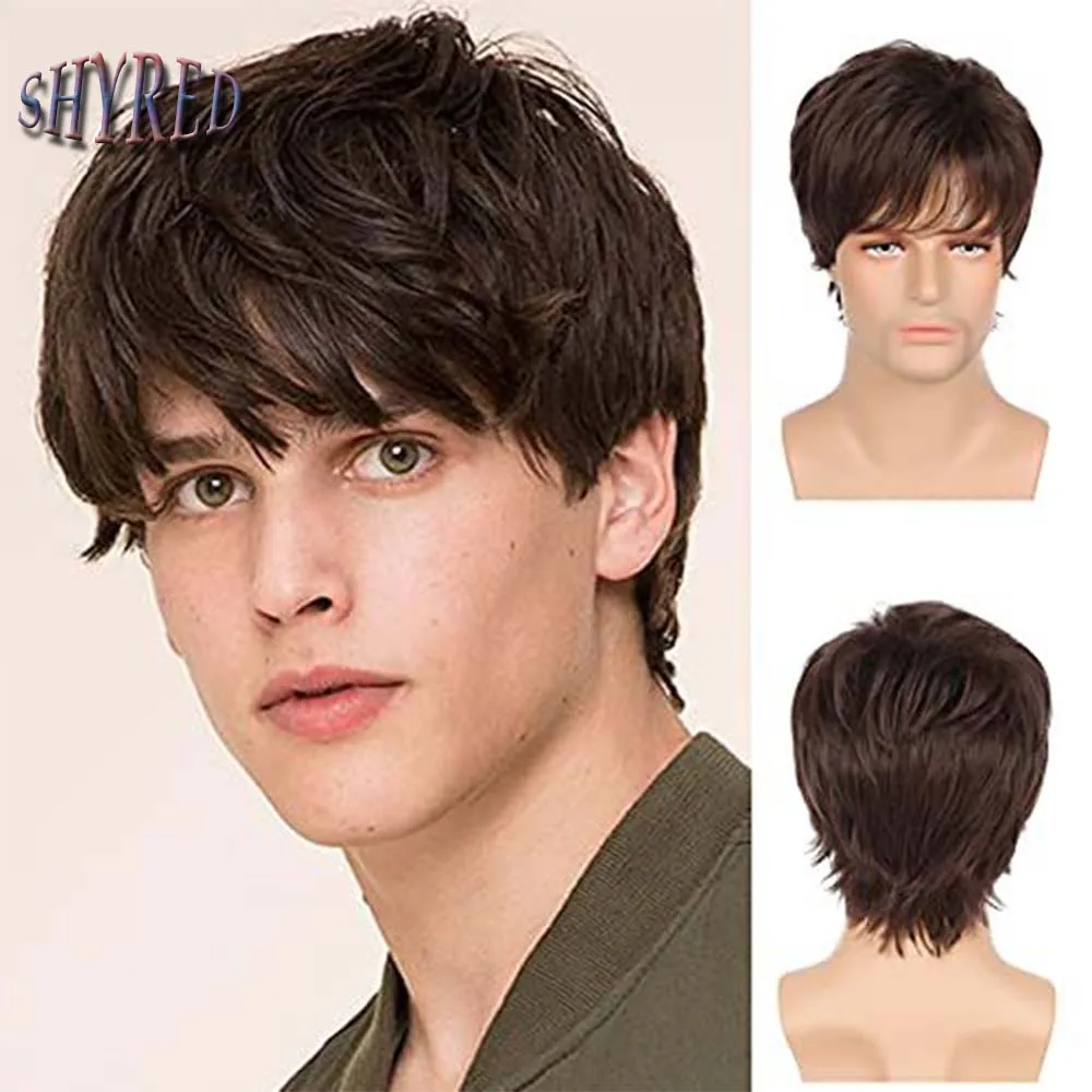 Top Trends: Short Wigs For Men Synthetic Hair Dark Brown Wig With Bang Halloween Costume For Man Wig Cosplay Carnival Party Shoppable Styles