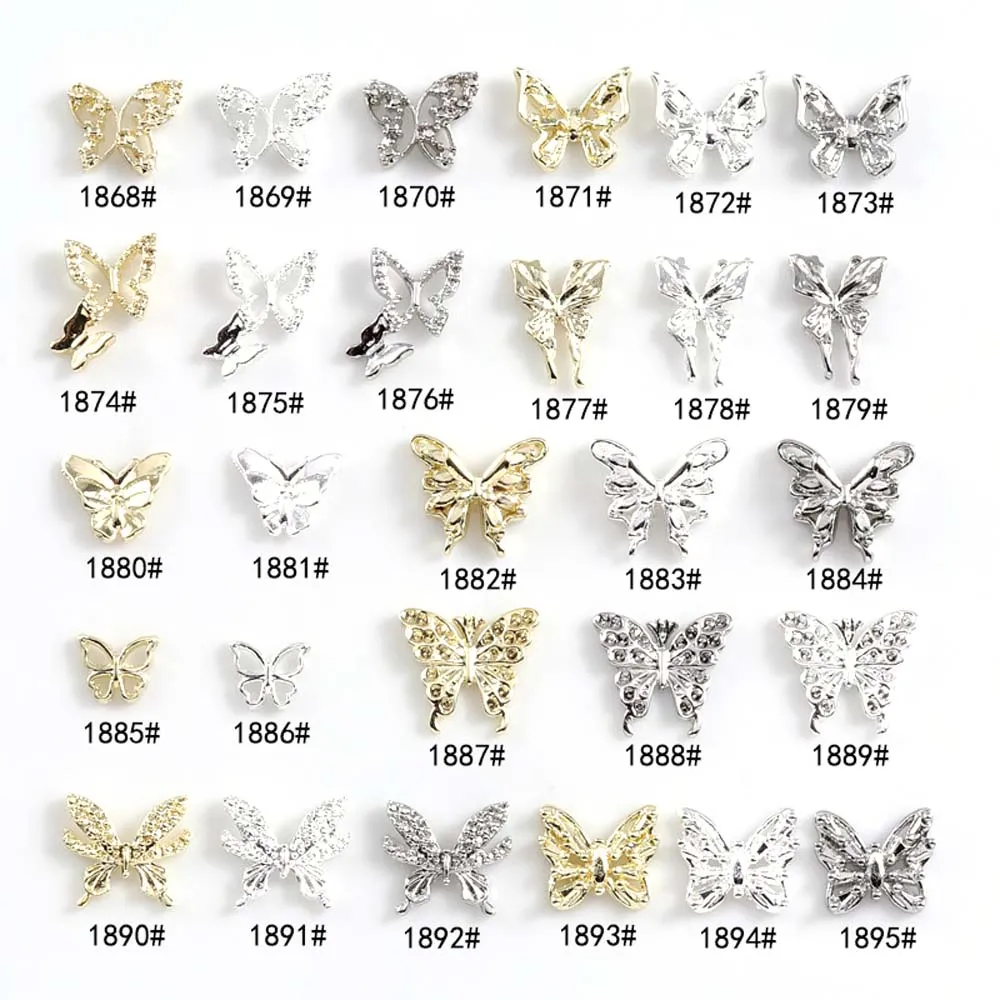 Top Trends: 10Pcs / lot 3D Butterfly Alloy Nail Charms Bow-knot Design Jewelry Luxury Gold Silver Hollow Nail Art Decoration Accessories Bulk Shoppable Styles