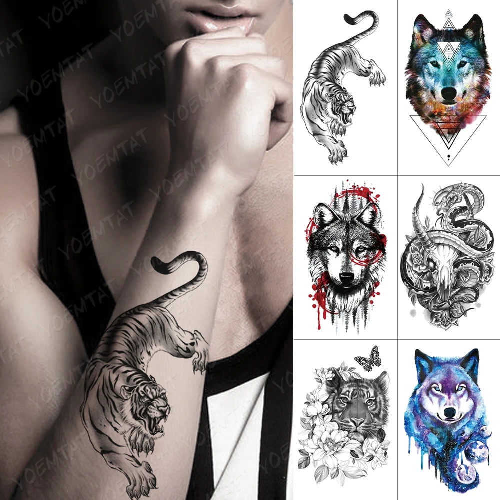 Top Trends: Animal Waterproof Temporary Tatto Sticker Tiger Wolf Snake Skull Rose Glitter Body Art Transfer Fake Tattoo Men Women Tattoos Shoppable Styles