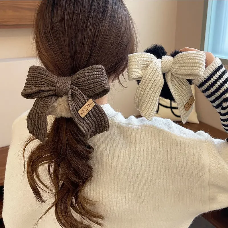 Top Trends: New Autumn / Winter Solid Lamb Wool Bowel Hair Rings Knitted Wool Bow Hair Tie Hair Accessories For Girls Hair Pin Shoppable Styles - Image 3