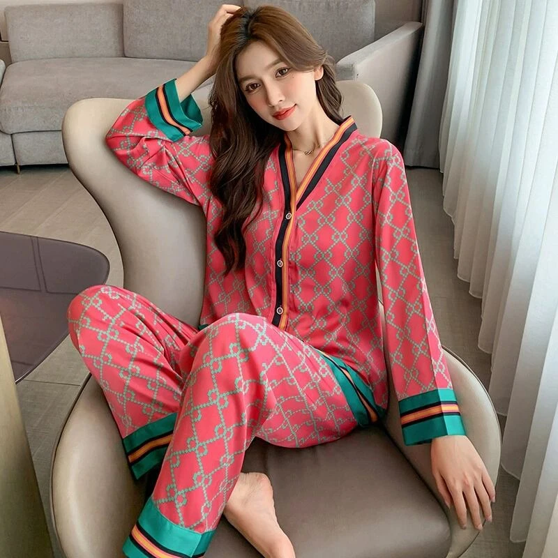 Top Trends: Pajamas Set For Women Luxurious Sweet Satin Pyjamas Woman Elegant Long Sleeve Long Pant Home Wear Ladies Sleepwear Sets Shoppable Styles