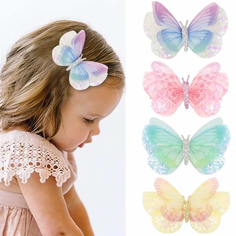 Top Trends: 3inch Colorful Glitter Butterfly Hair Clips Cute Hairpins For Women Girls Yarn Hair Bows Hairgrip Barrettes Hair Accessories Shoppable Styles