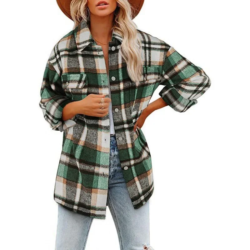 Top Trends: 2023 New Autumn And Winter Fashion Polo Collar Plaid Flannel Long Sleeve Temperament Commuter Women's Loose And Unique Coat Shoppable Styles