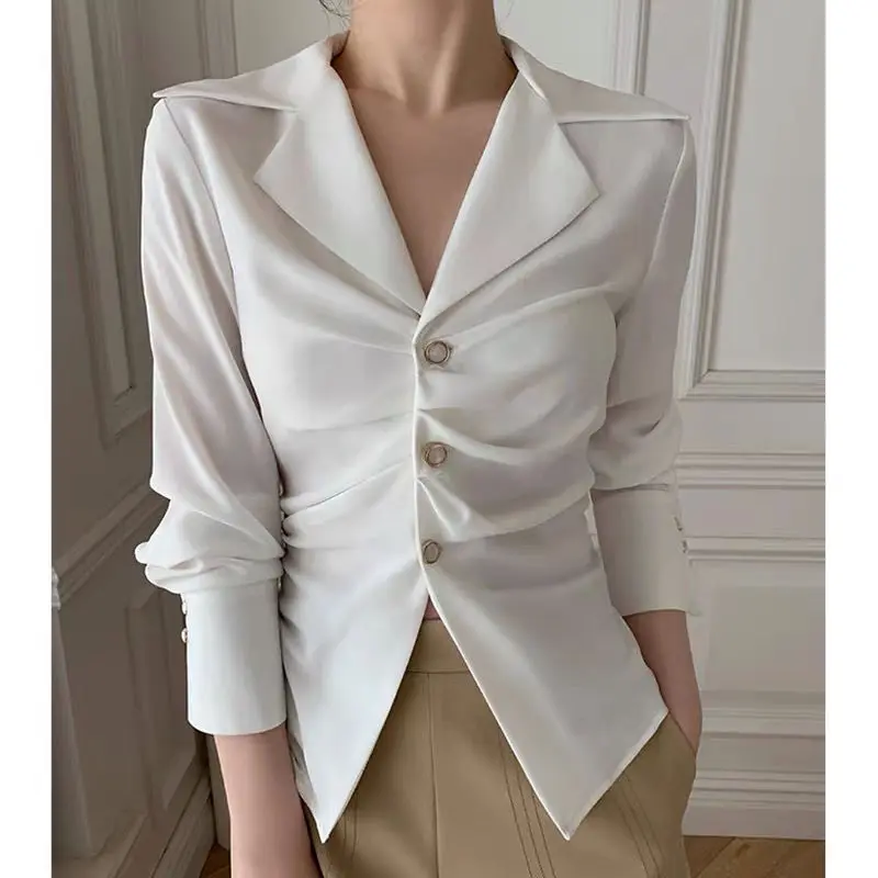 Top Trends: Office Lady Elegant Chiffon Shirt Spring Autumn Long Sleeve V-Neck Waist Cardigan All-match Fashion Women French Chic Blouse Shoppable Styles