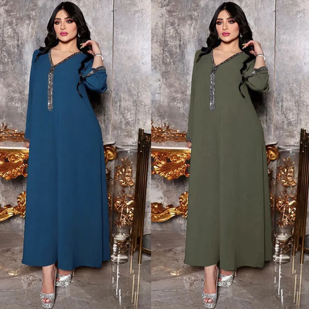 Top Trends: Robe Longue Djellaba Femme Musulmane Sequin Abaya Dubai Turkey Islamic Arabic Muslim Long Dress For Women Kaftan Mujer Vestidos Shoppable Styles