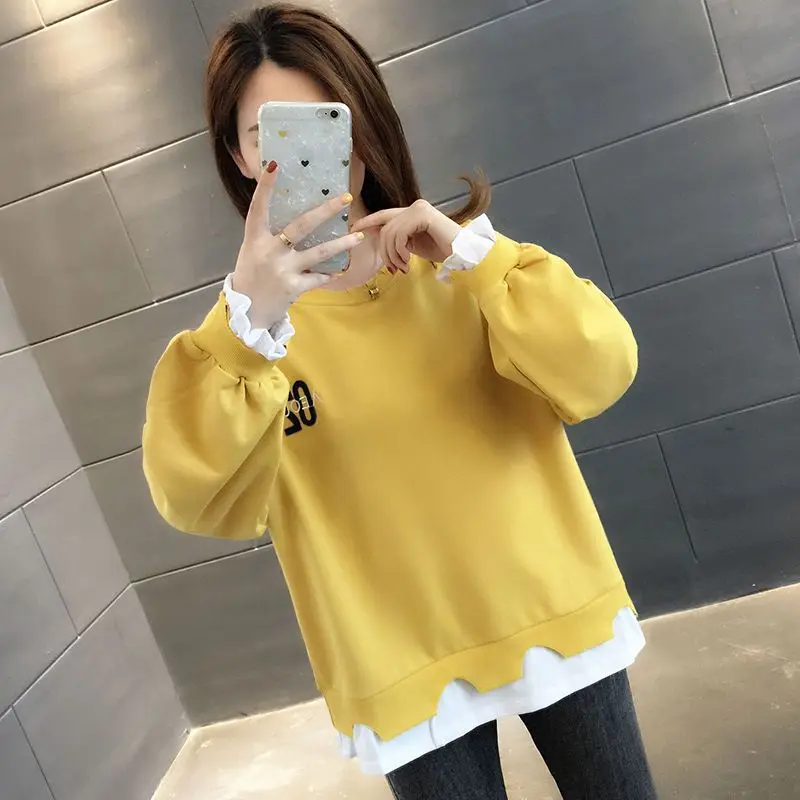 Top Trends: Fashion O-Neck Embroidery Fake Two Pieces T-Shirt Female Clothing 2023 Autumn Loose Commute Tops Casual Tee Shirt Shoppable Styles - Image 3