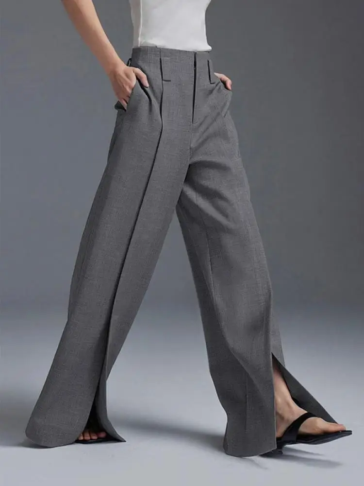 Top Trends: Lemongor Urban Office Lady Fashion Split-Front Pleated Wide Leg Suit Pants Spring Autumn High-Waisted Casual Trousers For Women Shoppable Styles - Image 3