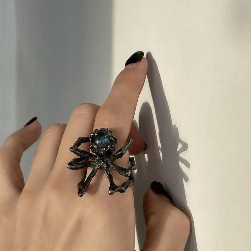 Top Trends: Gothic Fashion Rings For Women Girls Crystal Black Spider Open Ring Hip Hop Punk Irregular Animal Finger Jewelry Halloween Gift Shoppable Styles