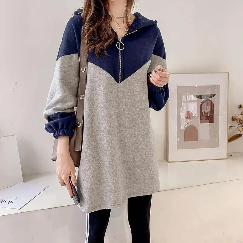 Top Trends: Fashion Patchwork Hoodies Sweatshirts Spring Autumn Long Sleeve Thin Contrast Mid-length Pullovers Casual Trend Women Clothing Shoppable Styles