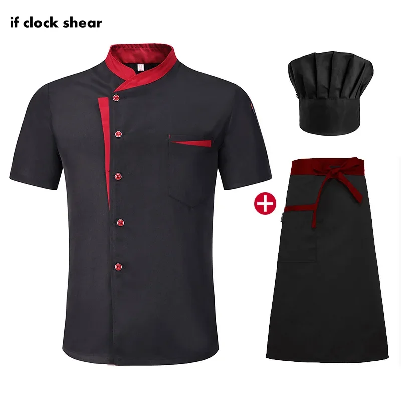 Top Trends: High Quality Unisex Chef Uniform Hotel Kitchen Work Clothes Short Sleeved Chef Restaurant Uniform Cooking Shirt Jacket+ Hat+ Apron Shoppable Styles