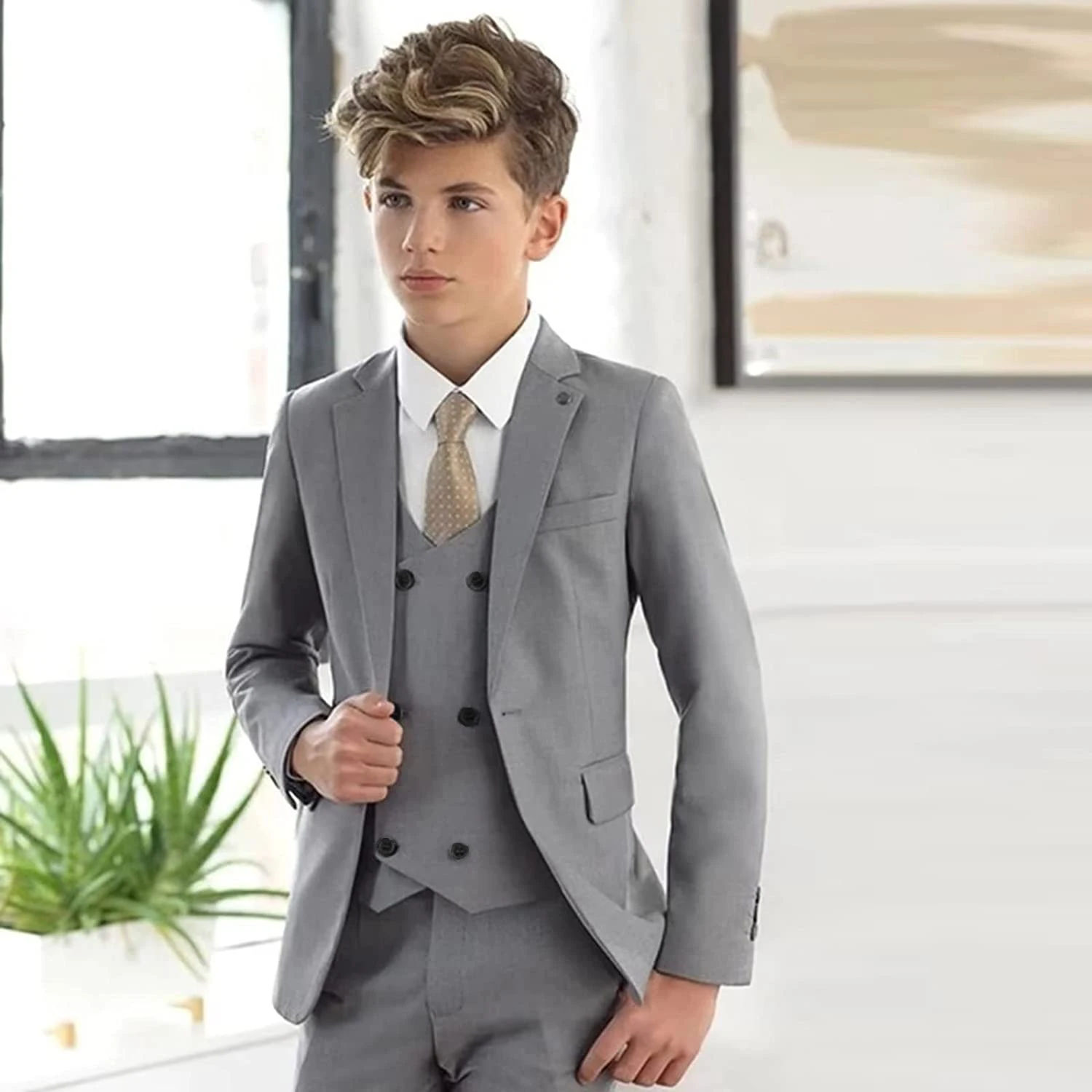 Top Trends: Boy Child Wedding Suit Kid's Single Breasted Suits Blazer Vest Pants Notched Lapel Elegant Outfit Tuxedo Set 3 To 16 Years Old Shoppable Styles