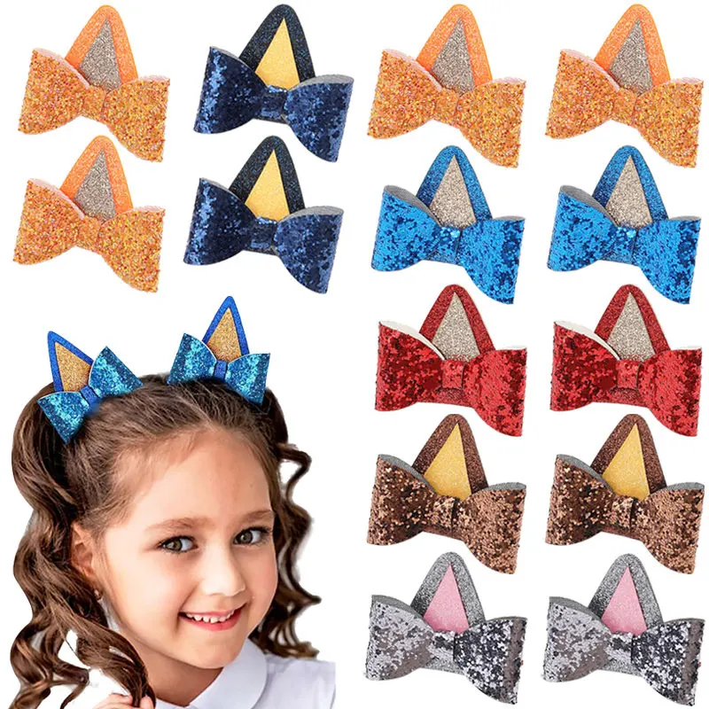 Top Trends: 2Pcs Dog Ears Hair Bow Clips For Toddler Kids Glitter Cosplay Party Costume Accessories Girls Bows Hairpins Baby Barrettes Shoppable Styles