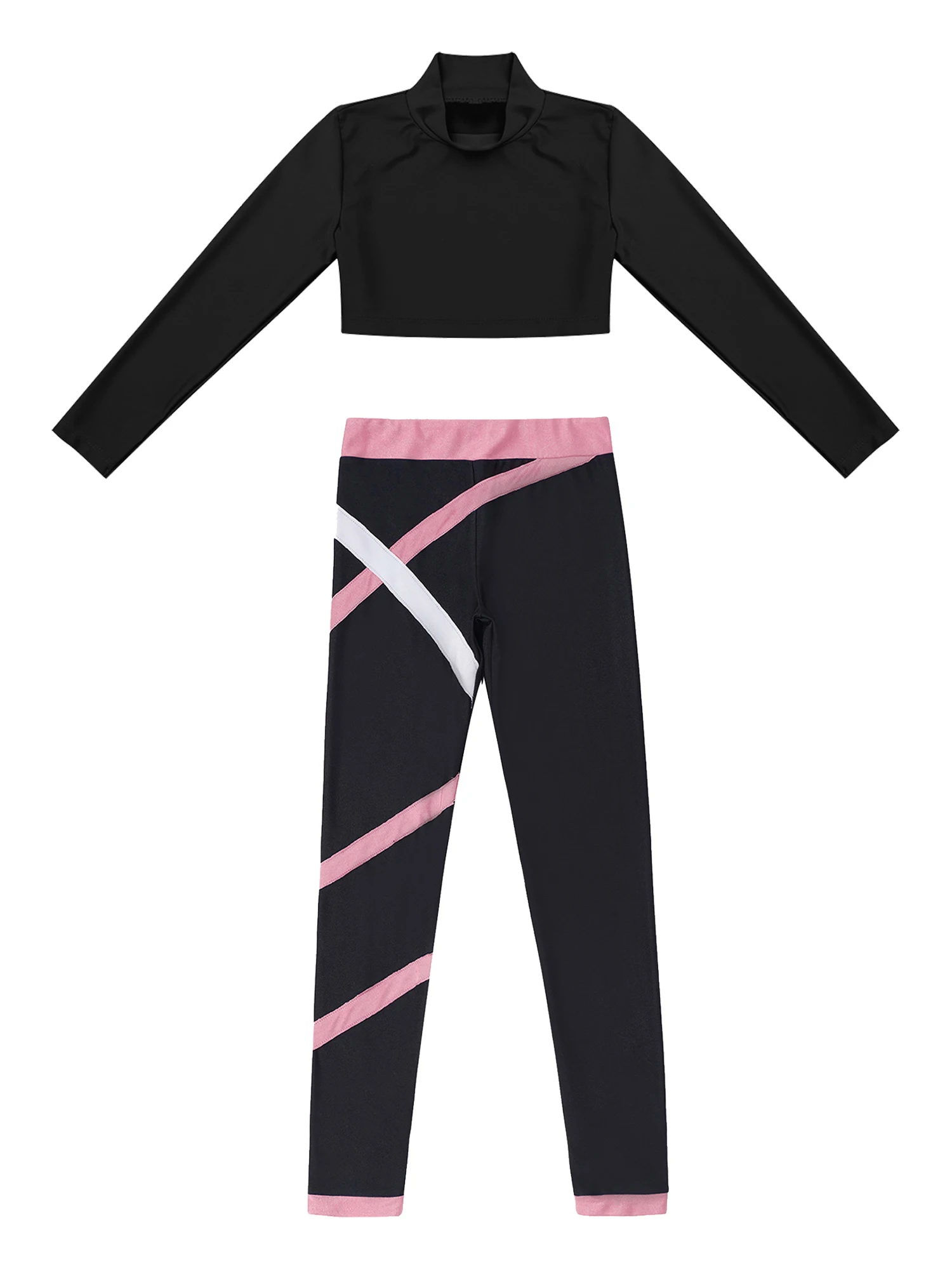 Top Trends: Kids Girls Sports Wear Long Sleeves Stretchy Skinny Crop Tops With Colorblock Leggings Set For Gym Yoga Figure Skating Workout Shoppable Styles - Image 3