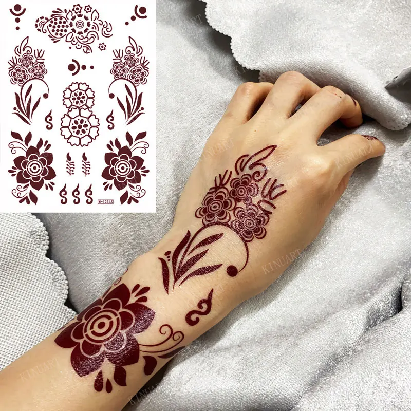 Top Trends: Brown Henna Stickers For Hand Flower Temporary Henna Tattoos For Women Fake Tatoo Waterproof Mehndi Designs Wedding Tattoo Hena Shoppable Styles