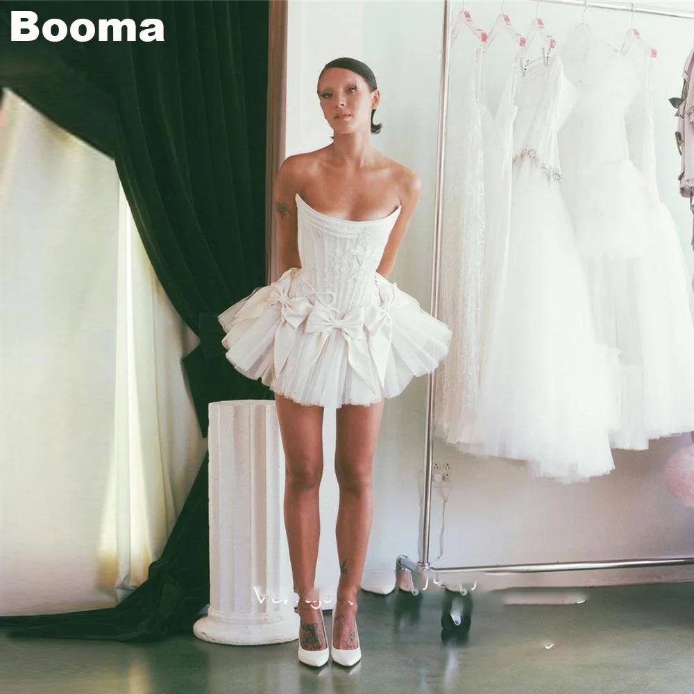 Top Trends: Booma Princess Short Wedding Party Dresses Bow Front Corset Strapless Fitted Slim Tutu Ball Gown Bride Prom Gowns Dance Girls Shoppable Styles