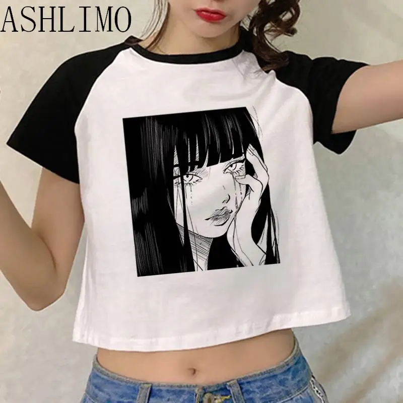 Top Trends: New Anime Ito Junji T-shirt Women Harajuku Kawaii Korea Casual Kawaii Crop Tops Y2K T-shirt White Patchwork T Shirt Shoppable Styles