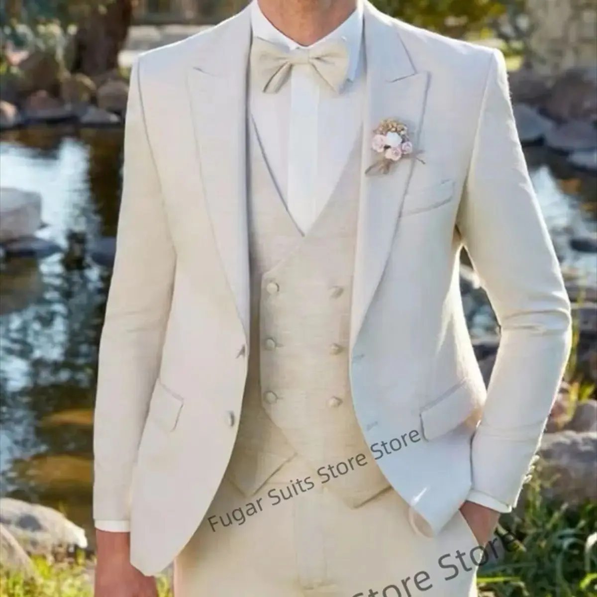 Top Trends: Elegant Cream-coloured Wedding Suits For Men Slim Fit Peak Lapel Groom Tuxedos 3 Pieces Sets Classic Male Blazer Costume Homme Shoppable Styles