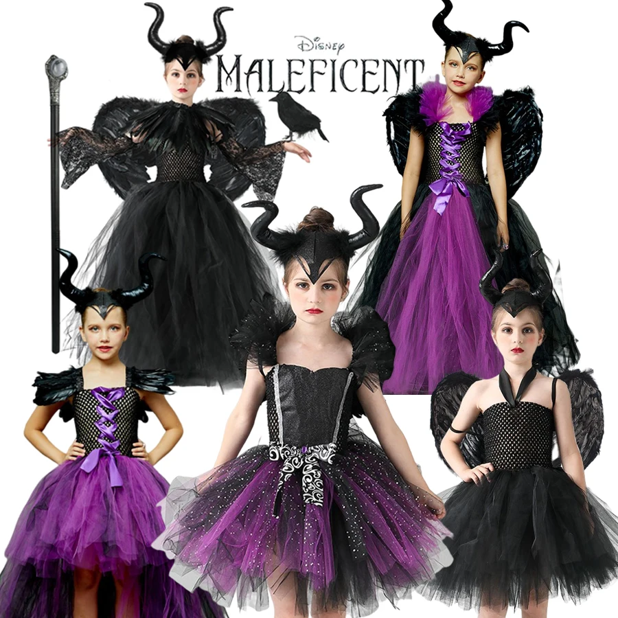 Top Trends: Disney Maleficent Costume Dress Halloween Girls Fancy Christening Black Glam Gownprom Kids Cosplay Demon Queen Witch Clothes Shoppable Styles