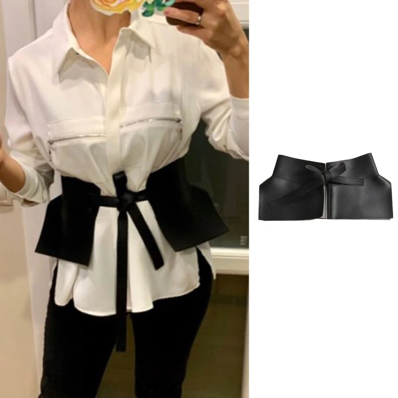 Top Trends: Women Peplum Cincher Belt Wide Waistband Skirt Belt Self Tie Skirt Belt Leather Lace Up Waistband Sculpting Girdle Shoppable Styles - Image 4