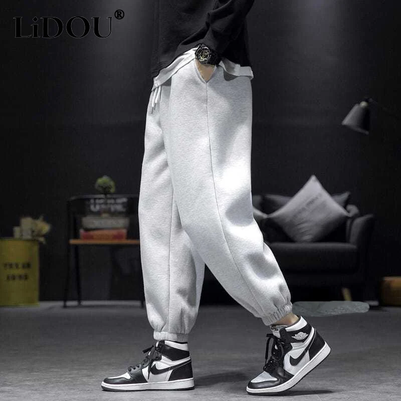 Top Trends: Japanese Style Solid Color Sweatpants 2023 Spring Elastic Waist Drawstring Ankle Length Trousers Fashion Motion Men's Clothing Shoppable Styles