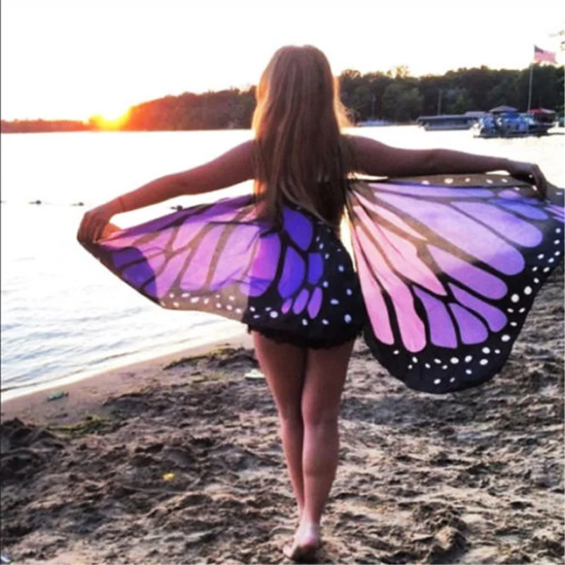 Top Trends: 7 Colors Women Butterfly Wing Cape Shawl Gifts Cute Novelty Print Scarves Pashminas Costume Wings Carnival Performance Clothing Shoppable Styles