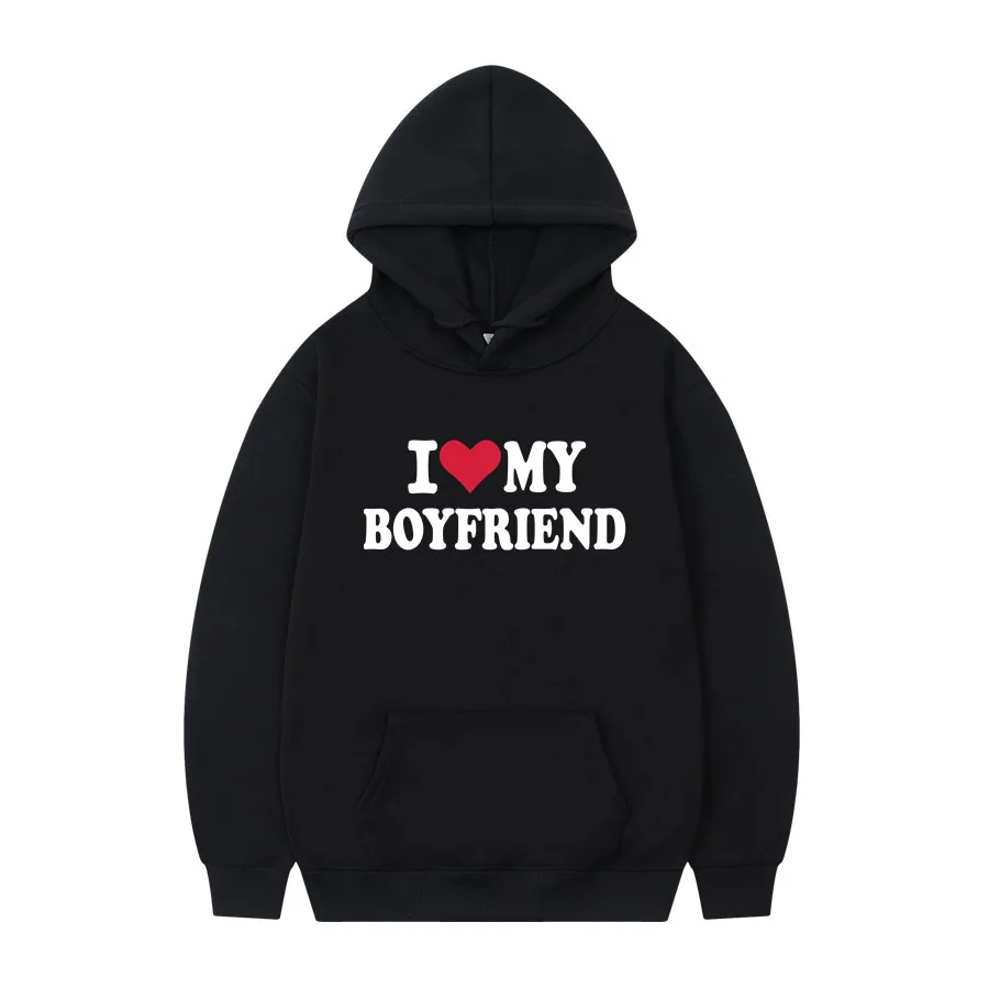 Top Trends: I Love My Boyfriend Print Long Sleeve Pullover Hoodies Gothic Fashion Streetwear Tops Autumn Winter Casual Clothing Shoppable Styles