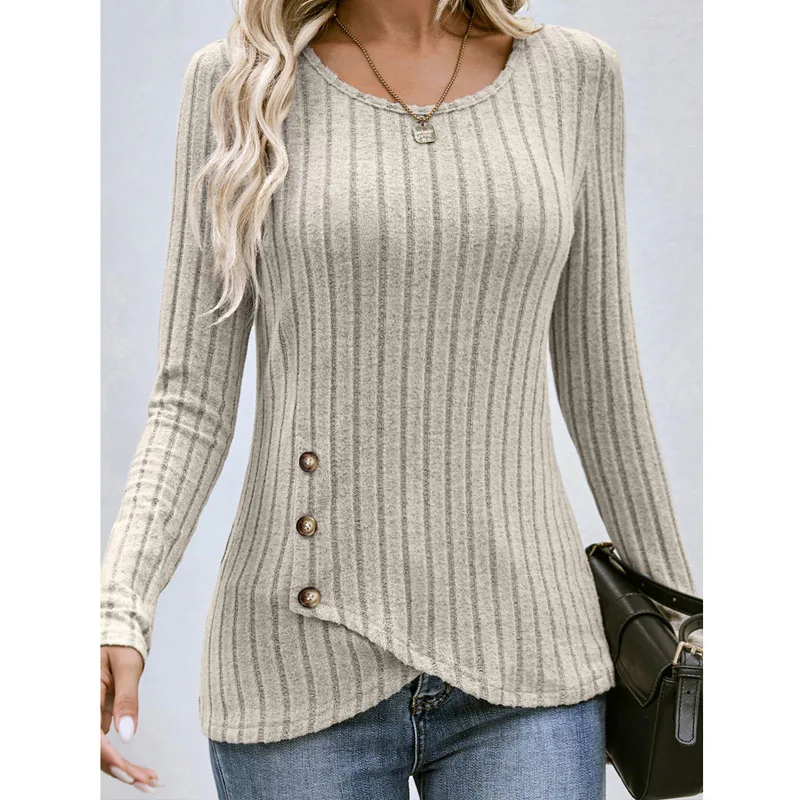 Top Trends: 2023 Women&#039;s Autumn New Fashion Casual Solid Color Waist Round Neck Comfortable And Versatile Tight Long Sleeve Top Shoppable Styles