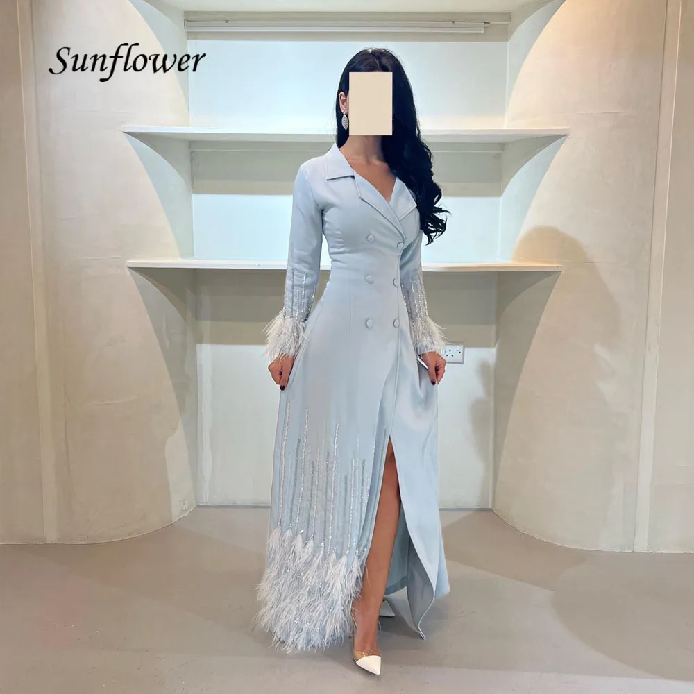 Top Trends: Sunflower V-Neck Formal Evening Dress 2023 Slim Crepe Mermaid Prom Dress Lace Feather Long Sleeve Floor-Length Party Dress Shoppable Styles