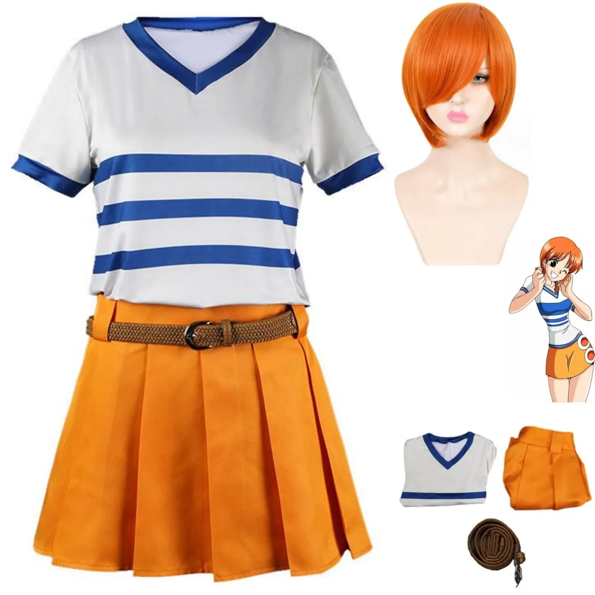 Top Trends: Anime Nami Cosplay Costume Two Years Ago Wig Daily Long Sleeved T-shirt Skirt Full Set Woman Sexy Kawaii Halloween Carnival Suit Shoppable Styles