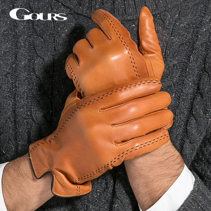 Top Trends: Gours Winter Men's Genuine Leather Gloves New Brand Touch Screen Gloves Fashion Warm Black Gloves Goatskin Mittens GSM012 Shoppable Styles