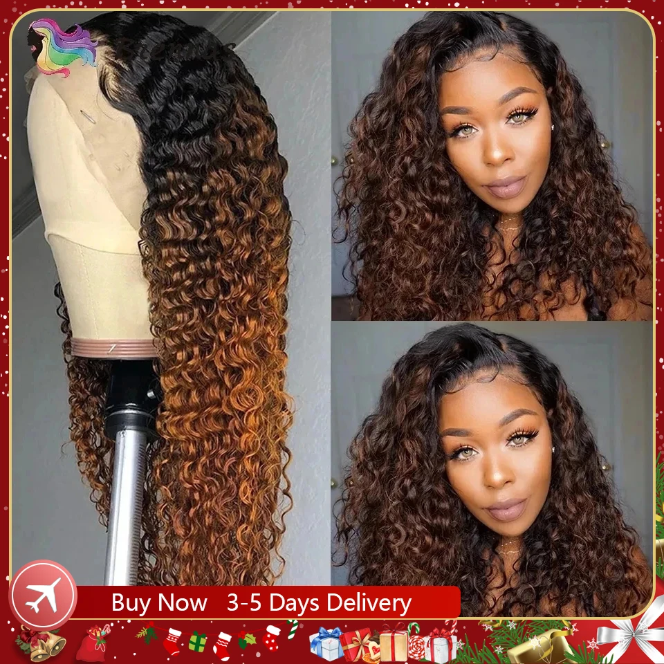 Top Trends: Ombre Curly Lace Front Human Hair Wigs For Women Bleached Knots Density180 Preplucked 13x4 Brazilian Hair Curly Lace Frontal Wig Shoppable Styles