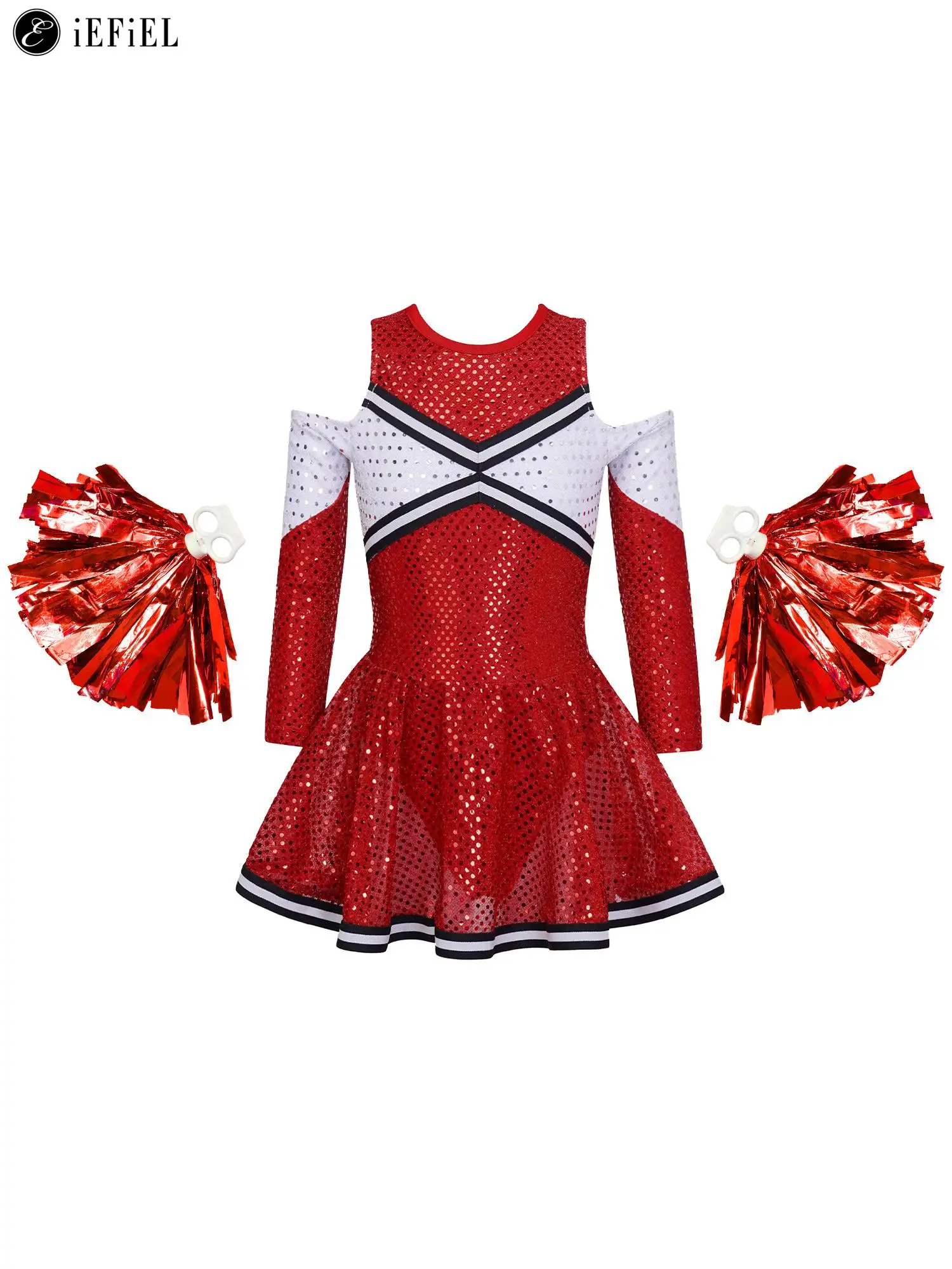 Top Trends: Kids Girls Sequins Cheer Leader Costume Long Sleeve Off Shoulder Latin Jazz Dance Stage Performance Cheerleading Dress Outfits Shoppable Styles