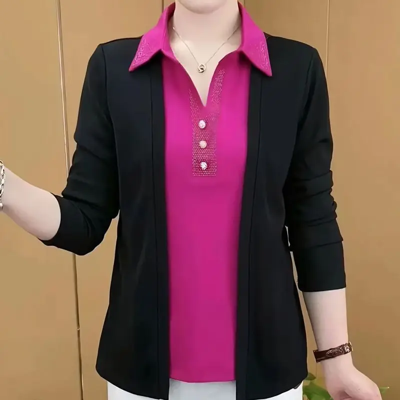 Top Trends: Office Lady Elegant Fashion Fake Two Pieces Shirt Spring Autumn New Women Clothing Patchwork Loose Long Sleeve Casual Blouse Shoppable Styles