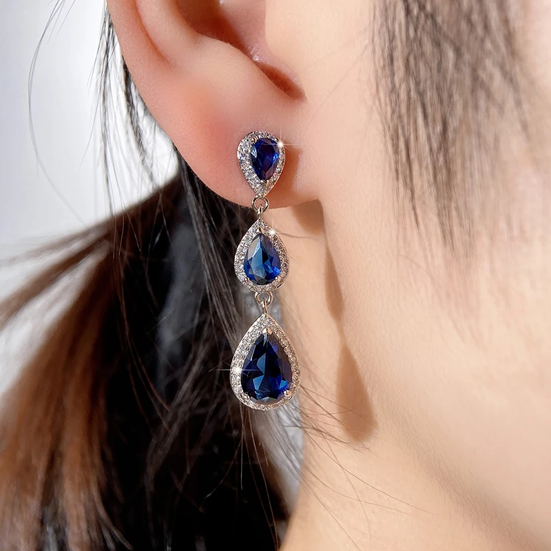 Top Trends: Blue Cubic Zirconia Dangle Earrings For Women Temperament Engagement Wedding Accessories Anniversary Gift Fashion Jewelry Shoppable Styles - Image 5